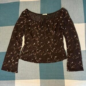 Promod sheer floral blouse with embroidery